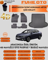 FİAT EGEA SEDAN 2015 SONRASI MODEL 4D BAGAJ HAVUZU+4D ARACA ÖZEL PASPAS TAKIMI  ÜSTÜN KORUMA - TAM UYUMLU