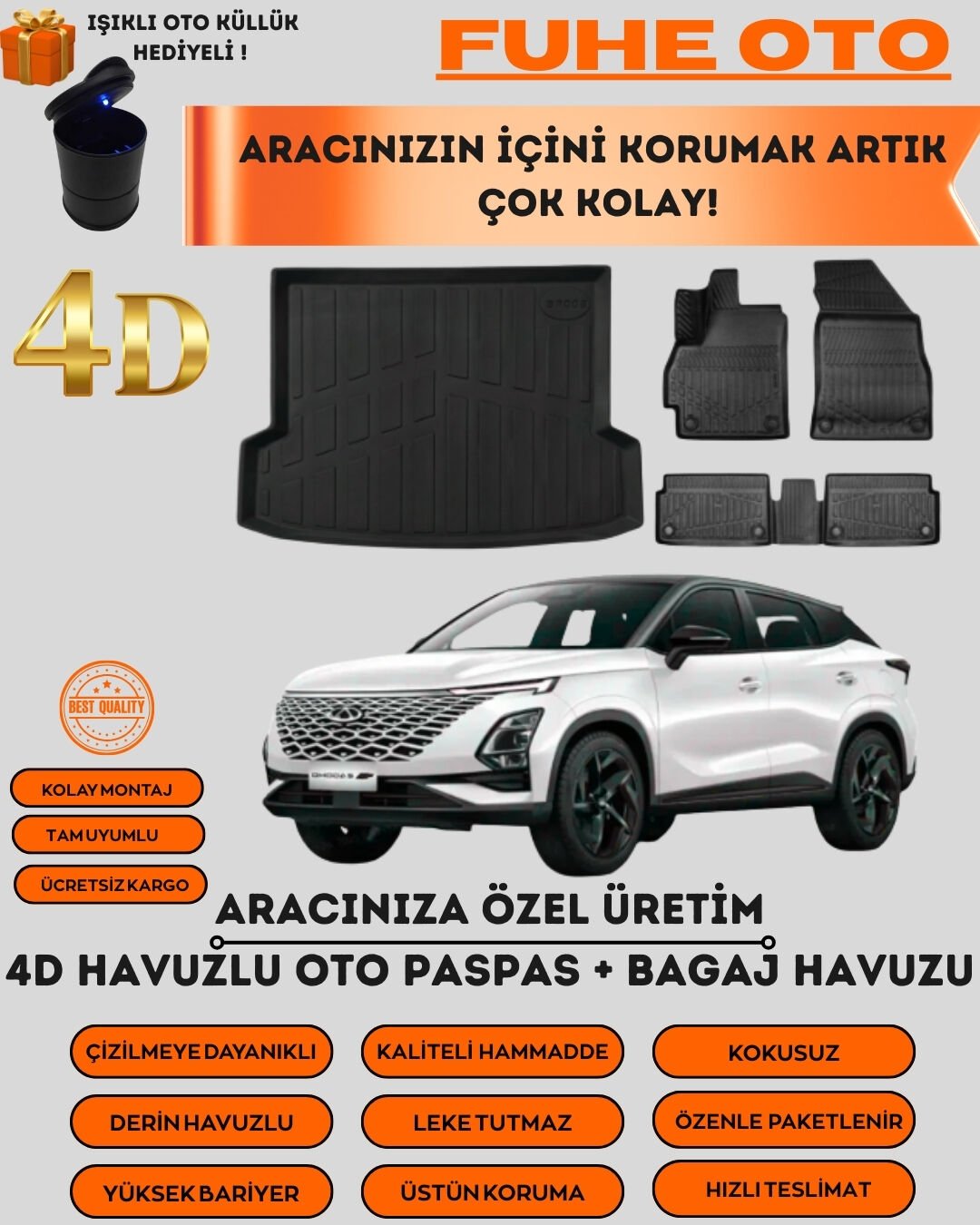 CHERY OMODA 5 2022 VE SONRASI 4D BAGAJ HAVUZU+4D HAVUZLU PASPAS SETİ   ÜSTÜN KORUMA - TAM UYUMLU