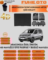 CİTROEN BERLİNGO 2019 VE SONRASI 4D BAGAJ HAVUZU+4D HAVUZLU PASPAS SETİ   ÜSTÜN KORUMA - TAM UYUMLU