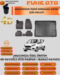 FORD COURİER 2014-2023 4D BAGAJ HAVUZU+4D ARACA ÖZEL PASPAS TAKIMI LUXURY SERİSİ   ÜSTÜN KORUMA - TAM UYUMLU