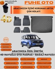 FORD COURİER 2024 SONRASI 4D BAGAJ HAVUZU+4D ARACA ÖZEL PASPAS TAKIMI LUXURY SERİSİ   ÜSTÜN KORUMA - TAM UYUMLU