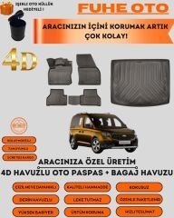 FORD TOURNEO CONNECT 2022 SONRASI 4D BAGAJ HAVUZU+4D ARACA ÖZEL PASPAS TAKIMI LUXURY SERİSİ   ÜSTÜN KORUMA - TAM UYUMLU