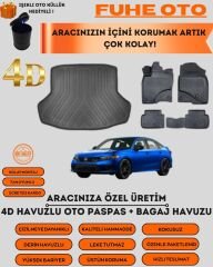 HONDA CİVİC SEDAN 2021 VE SONRASI 4D BAGAJ HAVUZU+4D HAVUZLU PASPAS SETİ   ÜSTÜN KORUMA - TAM UYUMLU