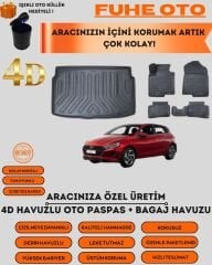 HYUNDAİ İ20 2020 VE SONRASI 4D BAGAJ HAVUZU+4D HAVUZLU PASPAS SETİ   ÜSTÜN KORUMA - TAM UYUMLU