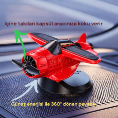 Araç İçi Güneş Enerjili Uçak Model Pervaneli Oto Parfümü – Torpido Üstü Dekoratif Koku (Kırmızı)