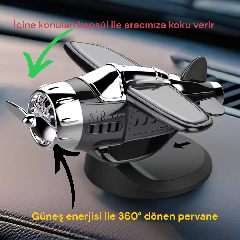 Araç İçi Güneş Enerjili Uçak Model Pervaneli Oto Parfümü – Torpido Üstü Dekoratif Koku SİYAH