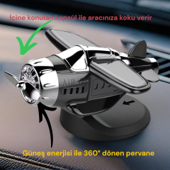 Araç İçi Güneş Enerjili Uçak Model Pervaneli Oto Parfümü – Torpido Üstü Dekoratif Koku SİYAH