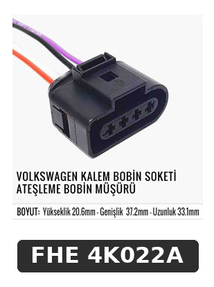 VOLKSWAGEN KALEM BOBİN SOKETİ ATEŞLEME BOBİN MÜŞÜRÜ