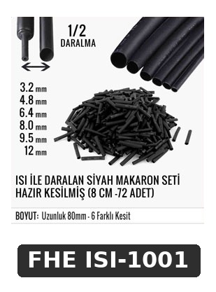 ISI İLE DARALAN SİYAH MAKARON SETİ HAZIR KESİLMİŞ (8 CM -72 ADET)