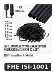 ISI İLE DARALAN SİYAH MAKARON SETİ HAZIR KESİLMİŞ (8 CM -72 ADET)