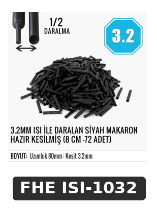 3.2MM ISI İLE DARALAN SİYAH MAKARON HAZIR KESİLMİŞ (8 CM -72 ADET)