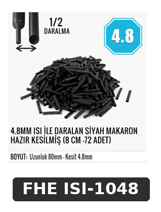 4.8MM ISI İLE DARALAN SİYAH MAKARON HAZIR KESİLMİŞ (8 CM -72 ADET)