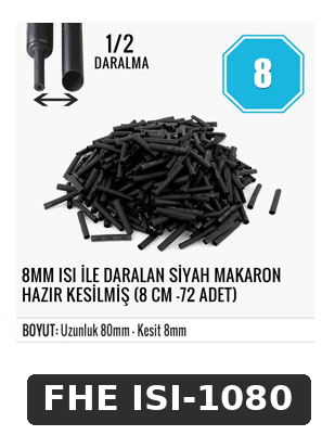 8MM ISI İLE DARALAN SİYAH MAKARON HAZIR KESİLMİŞ (8 CM -72 ADET)