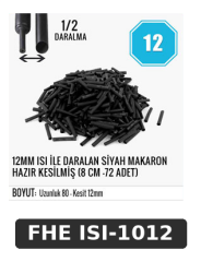 12MM ISI İLE DARALAN SİYAH MAKARON HAZIR KESİLMİŞ (8 CM -72 ADET)